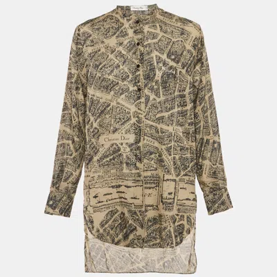 Pre-owned Dior Christian  Beige Plan De Paris Print Cotton High Low Shirt M In Sand