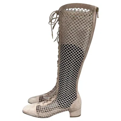 Pre-owned Dior Christian  Beige Resille Naughtily-d Lace-up Over-the-knee Boots - Size 40 In Brown