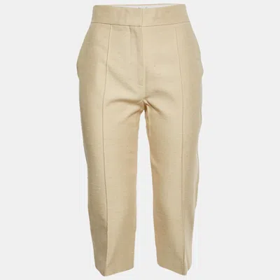 Pre-owned Dior Christian  Beige Silk Dupioni Zip Up Capri Trousers S In Sand