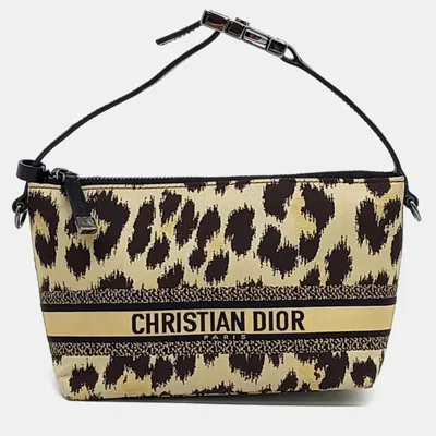Pre-owned Dior Christian  Beige/brown Leopard Fabric Travel Pouch
