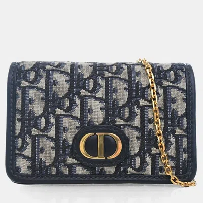 Pre-owned Dior Christian  Beige/navy Blue Nano Oblique 2-in-1 30 Montaigne Pouch In Sand
