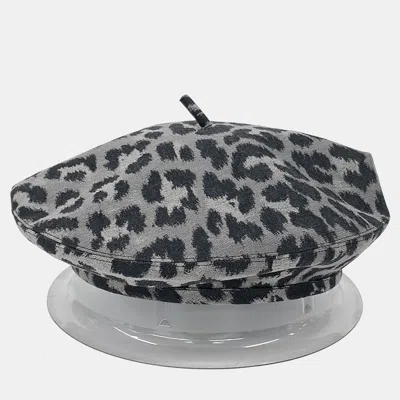 Pre-owned Dior Christian  Beret Leopard Print Gray Polyester Beret In Black