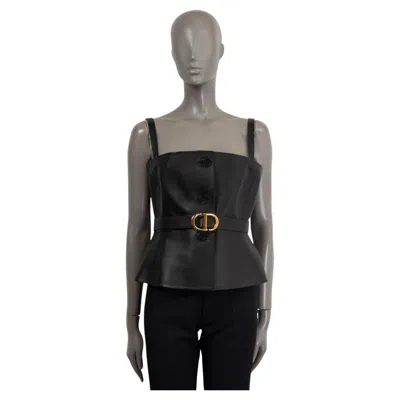 Pre-owned Dior Christian  Black 2020 Leather Belted Bustier Tank Top Shirt 38 S