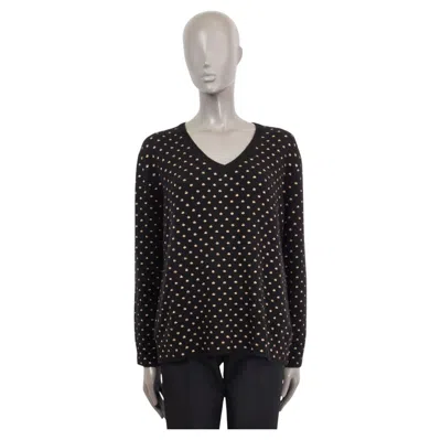 Pre-owned Dior Christian  Black & Gold Cashmere 2018 Polka Dot V-neck Sweater 38 S