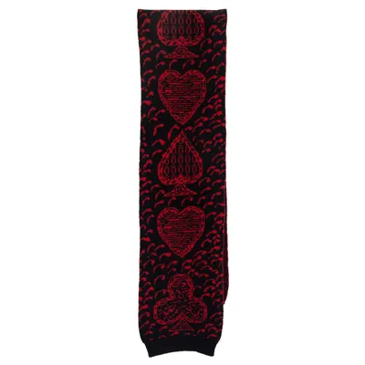 Pre-owned Dior Christian  Black & Red Cashmere Playing Card Symbols Muffler Scarf