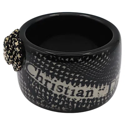Pre-owned Dior Christian  Black & White Resin Houndstooth Print Cuff Bracelet