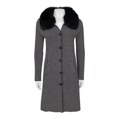 Pre-owned Dior Christian  Black & White Wool & Fox Fur Coat Sz. S