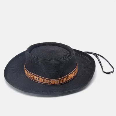 Pre-owned Dior Christian  Black Beaded Detail Straw Hat