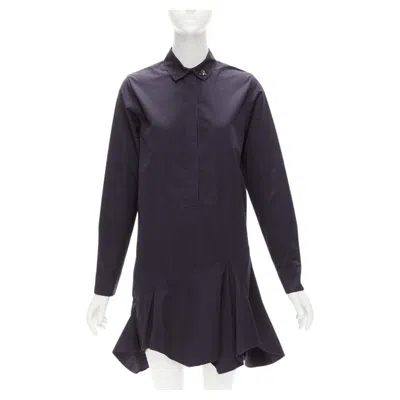 Pre-owned Dior Christian  Black Bee Crystal Embellished Collar Ruffle Hem Shirt Dress S