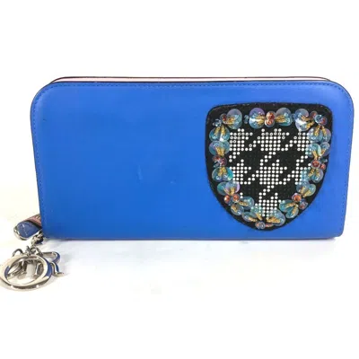 Pre-owned Dior Christian  Black Blue Leather Long Wallet (bi-fold) () In Multi
