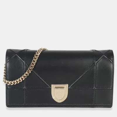 Pre-owned Dior Christian  Black Calfskin Ama Croisiere Chain Wallet