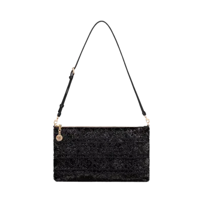 Pre-owned Dior Christian  Black Cannage Leather Black Beads Shoulder Bag Bag ()