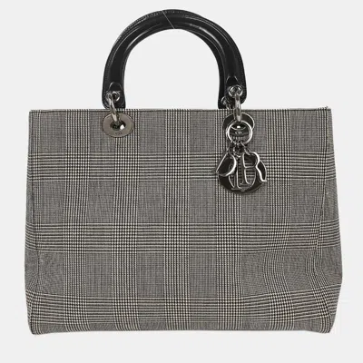 Pre-owned Dior Christian  Black Canvas Lady  Houndstooth Handbag