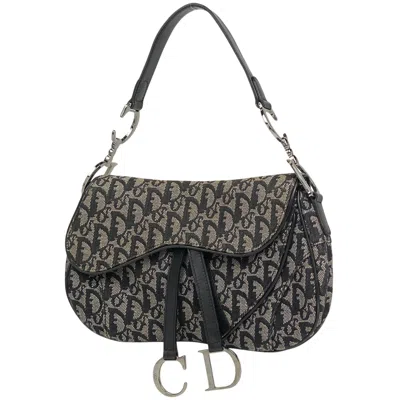 Pre-owned Dior Christian  Black Canvas Leather Handbag Saddle Bag Shoulder Bag ()