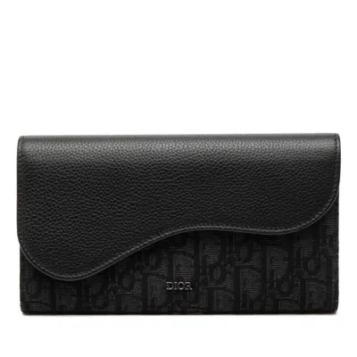 Pre-owned Dior Christian  Black Canvas Leather Long Wallet (bi-fold) ()