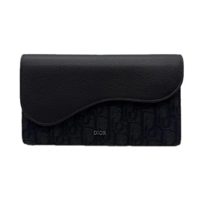 Pre-owned Dior Christian  Black Canvas Leather Long Wallet (bi-fold) ()