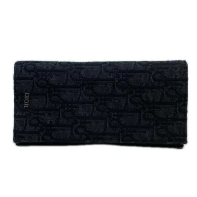 Pre-owned Dior Christian  Black Canvas Leather Long Wallet (bi-fold) ()