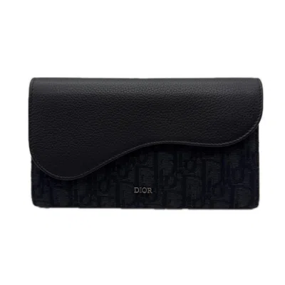 Pre-owned Dior Christian  Black Canvas Leather Long Wallet (bi-fold) ()
