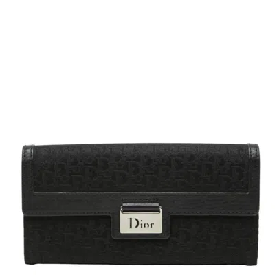 Pre-owned Dior Christian  Black Canvas Leather Long Wallet (bi-fold) ()