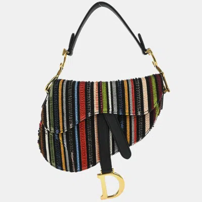 Pre-owned Dior Christian  Black Canvas Leather Saddle Handbag