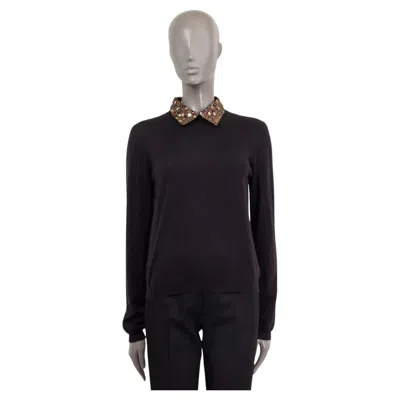 Pre-owned Dior Christian  Black Cashmere Sequin Collared Sweater S