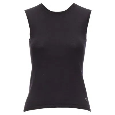 Pre-owned Dior Christian  Black Cashmere Silk Cd Logo Charm Knit Tank Vest Fr36 S