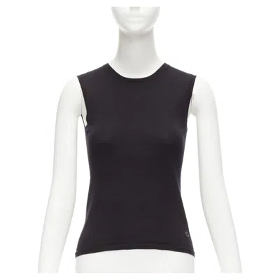 Pre-owned Dior Christian  Black Cashmere Silk Cd Logo Charm Knit Tank Vest Fr36 S