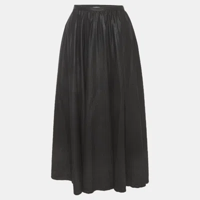 Pre-owned Dior Christian  Black Coated Denim Pleated Midi Skirt M