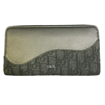 Pre-owned Dior Christian  Black Cotton Canvas Fabric Leather Long Wallet (bi-fold) ()