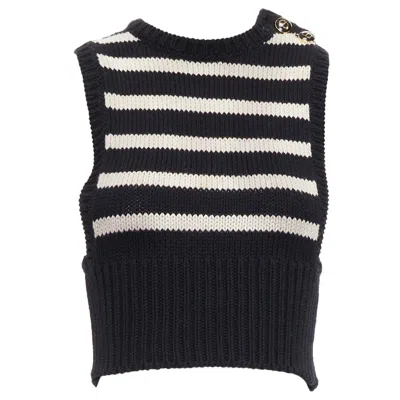 Pre-owned Dior Christian  Black Cotton Cashmere Striped Cd Logo Button Cropped Vest Fr34 Xs