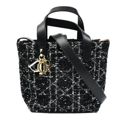 Pre-owned Dior Christian  Black Cotton Fabric Leather Shoulder Bag Tote Bag ()