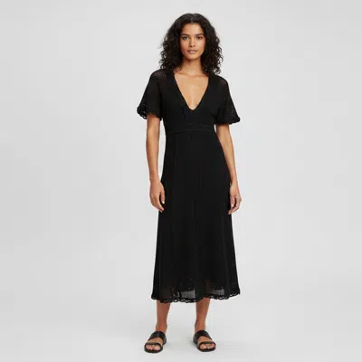 Pre-owned Dior Christian  Black Crochet V-neck Short Sleeve Midi Dress M