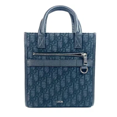 Pre-owned Dior Christian  Black Dark Navy Canvas Leather Handbag Tote Bag ()