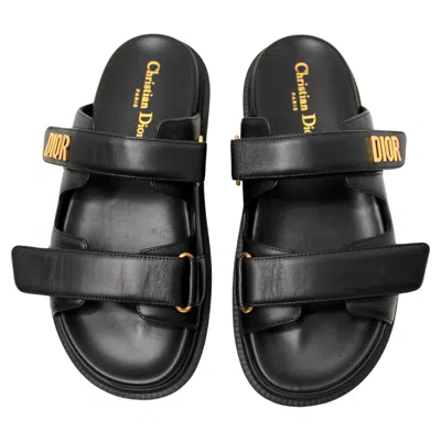 Pre-owned Dior Christian  Black Act Lambskin Leather Velcro Slides