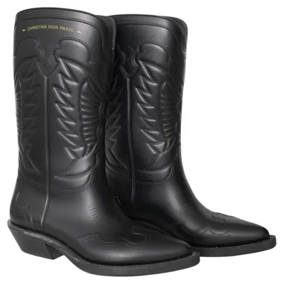 Pre-owned Dior Christian  Black Embroidered Rubber Cowboy Boots Sz 38