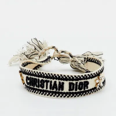 Pre-owned Dior Christian  Black Floral Motif Embroidered Woven Tassel Bracelet