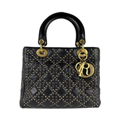 Pre-owned Dior Christian  Black Gold Leather Metal Handbag Shoulder Bag ()