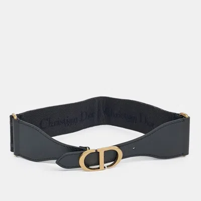 Pre-owned Dior Christian  Black Gold Tone Buckle Belt