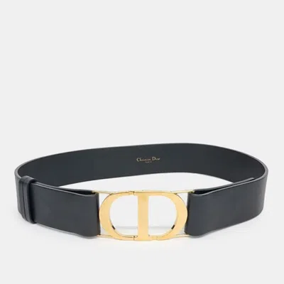 Pre-owned Dior Christian  Black Gold Tone Buckle Belt