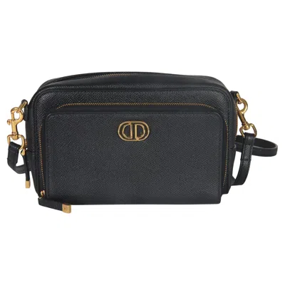 Pre-owned Dior Christian  Black Grained Calfskin Caro Double Pouch