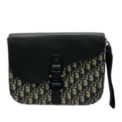Pre-owned Dior Christian  Black Gray Canvas Leather Clutch Bag Pouch () In Multi