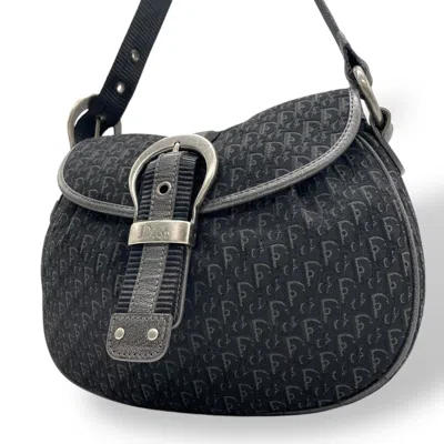 Pre-owned Dior Christian  Black Gray Canvas Leather Pochette Shoulder Bag ()