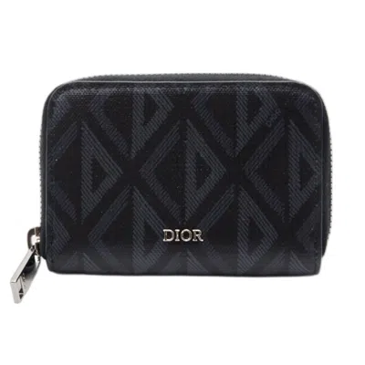 Pre-owned Dior Christian  Black Gray Coated Canvas Leather Coin Purse/coin Case () In Multi