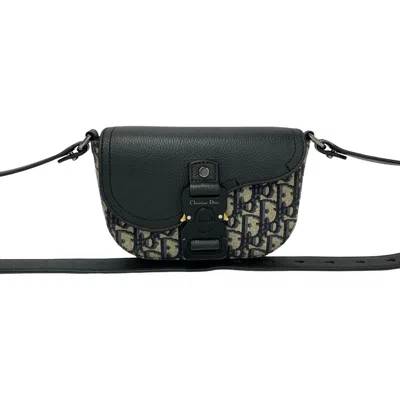 Pre-owned Dior Christian  Black Gray Leather Canvas Pochette Shoulder Bag ()
