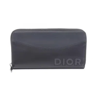 Pre-owned Dior Christian  Black Gray Leather Long Wallet (bi-fold) () In Black, Gray