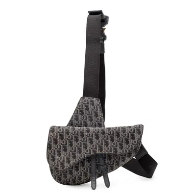 Pre-owned Dior Christian  Black Gray Navy Canvas Leather Shoulder Bag () In Multi