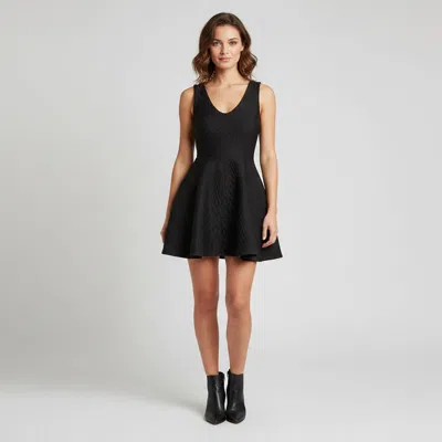 Pre-owned Dior Christian  Black Jacquard Knit V-neck Flared Mini Dress Xs