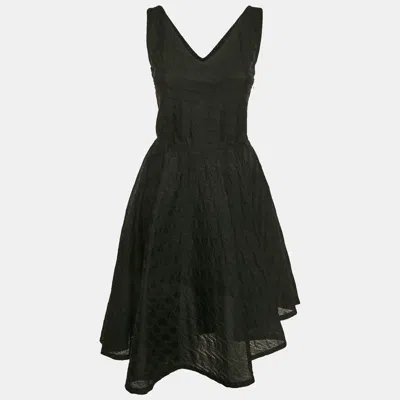 Pre-owned Dior Christian  Black Jacquard Sleeveless Flared Mini Dress M