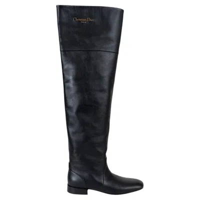 Pre-owned Dior Christian  Black Leather 2024 D-town Overknee Bootsshoes 38.5