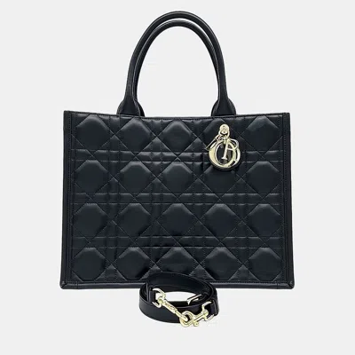 Pre-owned Dior Christian  Black Leather Cannage Book Tote Bag Medium
